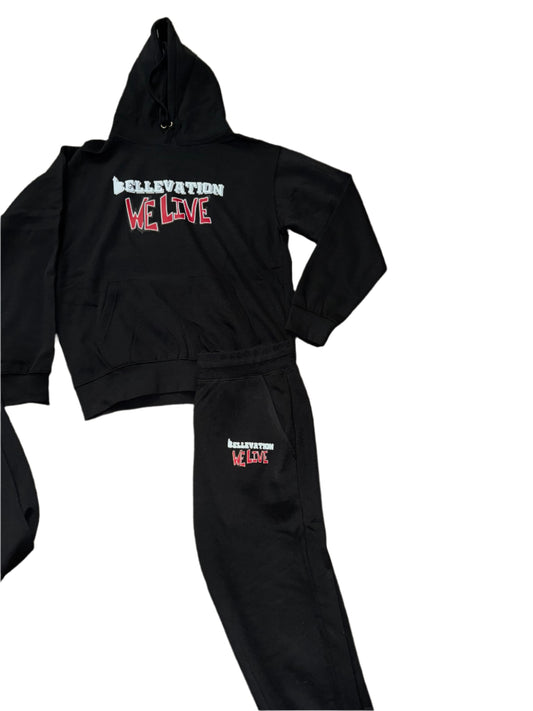 "WE LIVE" BLACK HOODIE SET